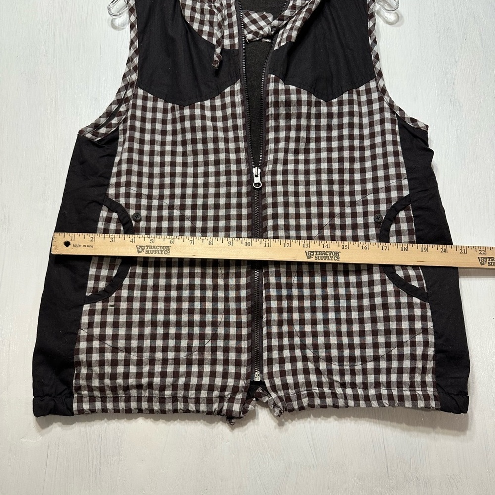 Vintage Japanese Bally Gingham Hooded Vest Brown White Check Cotton Women’s M/L - Picture 4 of 10